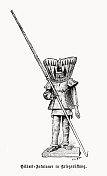穿着战争盔甲的吉尔伯特岛民，半色调印刷，1899年出版
