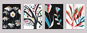 矢量手绘植物图案卡片旗帜抽象创意通用艺术模板背景。套装适用于海报、名片、邀请函、传单、封面、横幅、海报、宣传册等平面设计