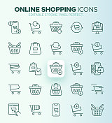 网上购物图标-购物车，电子商务，网上商店，篮子和更多的符号