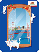 旧金山的窗户和可爱的猫