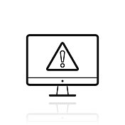 台式电脑注意危险警告。白色背景上反射的图标