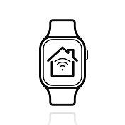 智能手表与智能家居。白色背景上反射的图标 智能手表与智能家居。白色背景上反射的图标