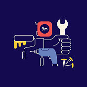 家居维修相关设计与线图标。维修，翻新，家居改善。