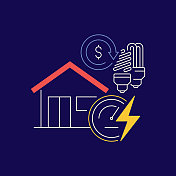 与能源消耗相关的线图标设计。电力,费用,效率,能源法案。 与能源消耗相关的线图标设计。电力,费用,效率,能源法案。