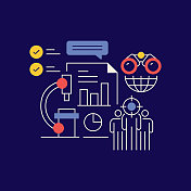 市场调查相关设计与线图标。业务,目标受众,愿景,战略。 市场调查相关设计与线图标。业务,目标受众,愿景,战略。