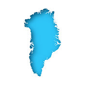 格陵兰岛地图-白纸在蓝色背景上裁剪