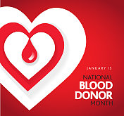 全国献血月一月概念。方形模板设计，海报配文字