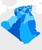 阿尔及利亚蓝色地图，区域和国家边界