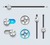 圆形闪亮金属电源按钮，开关按钮和滑块
