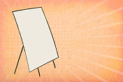 浅粉彩桃色或米色划痕grunge纹理效果半色调图案墙与阳光的背景和一个大白色垂直矩形梳妆镜形状作为画架在三脚架或站在光线复制空间的文本