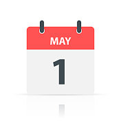 5月1日-白色背景反射的每日日历图标