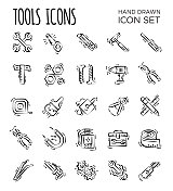 手绘工具图标-艺术素描工具箱符号 手绘工具图标-艺术素描工具箱符号