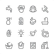 清理-像素完美线图标集,可编辑笔画重量。 清理-像素完美线图标集,可编辑笔画重量。