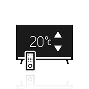 带加热控制的电视。白色背景上反射的图标
