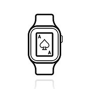 带扑克牌的智能手表。白色背景上反射的图标