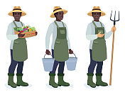 非裔美国农民。不同的姿势设计。