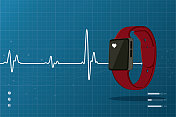 心跳监视器与红色智能手表和心脏图标