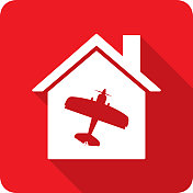 房子双翼飞机图标剪影