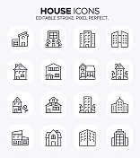 房子图标-住宅，商业建筑和房地产符号