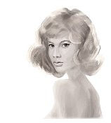 四分之三的女性肖像。卷曲的头发。混合种族 四分之三的女性肖像。卷曲的头发。混合种族