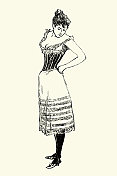 年轻女子穿衣服，紧身胸衣，长筒袜，维多利亚，法国，19世纪