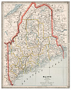 美国缅因州地图，1883年
