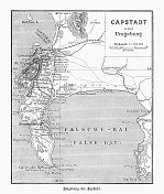 南非开普敦历史地图，木刻，1899年出版