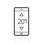 智能手机加热控制。白色背景上反射的图标 智能手机加热控制。白色背景上反射的图标