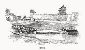 中国北京城墙，木刻，1899年出版