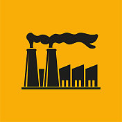 工厂图标与烟熏上黄色背景。