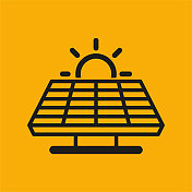 黄色背景上的太阳能电池板和能源图标。