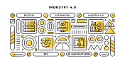 工业4.0信息图概念与几何形状和大数据，自动化，工业4.0,Erp线图标