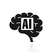 人脑与人工智能AI。白色背景上反射的图标