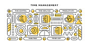 时间管理信息图概念与几何形状和时间控制，时间分析，生产力，获得时间线图标