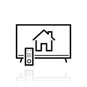 带智能家居的电视。白色背景上反射的图标