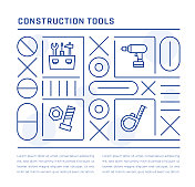 施工工具网页横幅设计与工具箱，钻，螺丝，卷尺线图标
