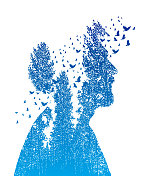 印第安人,树木和鸟类 印第安人,树木和鸟类