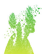 印第安人,树木和鸟类 印第安人,树木和鸟类