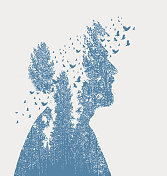 印第安人,树木和鸟类 印第安人,树木和鸟类