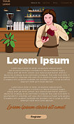 Beautiful Young woman/Barista preparing coffee with Smile in Coffee Café, Small Business Concept. Landing page mock up