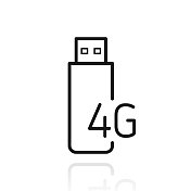 4G USB调制解调器。白色背景上反射的图标