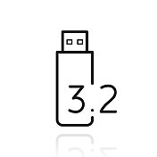 USB 3.2闪存盘。白色背景上反射的图标