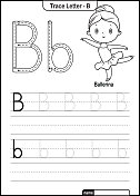 字母跟踪字母A到Z学龄前工作表与字母B芭蕾舞亲矢量