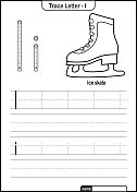 字母痕迹字母A到Z学龄前工作表与字母我滑冰亲矢量