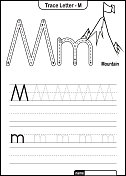 字母跟踪字母A到Z学龄前工作表与字母M山亲矢量