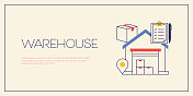 仓库相关矢量概念插图。物流,配送,包装。 仓库相关矢量概念插图。物流,配送,包装。