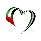 阿拉伯联合酋长国――丝带心旗。阿拉伯联合酋长国心形国旗。股票矢量图