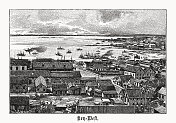美国佛罗里达州基韦斯特的历史观点，木版画，1899年出版
