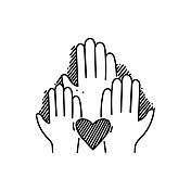 慈善和捐赠线图标，素描设计，像素完美，可编辑的笔画。