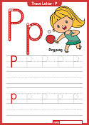 字母跟踪字母A到Z学龄前工作表与字母乒乓球亲矢量